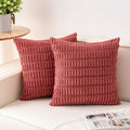 Aegero Pack of 2 Corduroy Decorative Throw Pillow Covers 18x18 InchSoft Boho Striped Pillow Covers Modern Farmhouse Home Decor for Sofa Living Room Couch Bed（Cranberry Red）