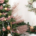 SLK 16-Pack Artificial Glitter Berry Stem Ornaments, Christmas Decorative Glittery Twigs, Picks, Branches for Tree, Wreath, Small Vase, Halloween Party (Rose Gold)