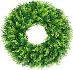 DDHS 16-18in Small Boxwood Wreath for Front Door – Artificial Green Farmhouse Wreath, Spring Summer Fall Winter DIY Decor, for Indoor Outdoor Year-Round Wedding Home Decorations