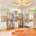 Metal Closet System, 4FT-8FT Closet Organizer System with 4 Expandable Hanging Rods and Metal Tower,79"H Walk in Closet System with 2 Drawers and Shelving,Built in Closet,Wall Mount,White