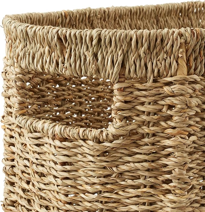 Casafield Woven Magazine Holder with Handles, Natural - Seagrass Storage Basket for Bathroom, Living Room, Home Office
