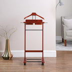 Proman Products Deluxe Suit Valet Stand VL16204 with Top Tray, Slide Out Tray, Contour Hanger, Trouser Bar, Tie & Belt Hooks and Shoe Rack, 17" W x 13" D x 41" H, Dark Cherry