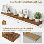 Fun Memories Floating Shelves 48 Inch, Extra Large Wood Shelf Set of 2, Hanging Wall Shelves for Bathroom, Living Room, Kitchen, Bedroom, Rustic Brown