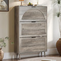 Shoe Cabinet for Entryway with 3 Flip Drawers, Slim Wooden Shoe Storage Organizer with Modern Fluted Pannel，Freestanding Narrow Hidden Shoe Rack for Hallway, Foyer, Living Room