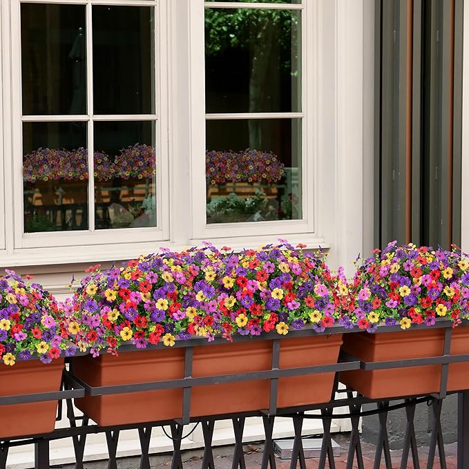 Artificial Flowers for Outdoors Potted Spring Decor, 12 Bundles Fake Summer Daisy with Realistic Eucalyptus Leaves, Faux Plants for Greenery Boxwood Porch Patio Garden Pot Lawn