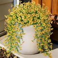 Artificial Hanging Flowers for Outdoors Faux Plants Decoration, 2 Packs Fake Silk Daisy Flower Realistic Outdoor Flowers UV Resistant Porch Patio Window Yard Outside Decor(Yellow)