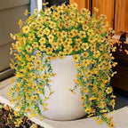 Artificial Hanging Flowers for Outdoors Faux Plants Decoration, 2 Packs Fake Silk Daisy Flower Realistic Outdoor Flowers UV Resistant Porch Patio Window Yard Outside Decor(Yellow)