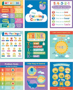 Carson Dellosa 9-Piece Calm Down Corner Posters, 16" x 13" Social Emotional Learning Wall Art for Growth Mindset, Bulletin Board, Circle Time Learning Center, and Classroom Decor
