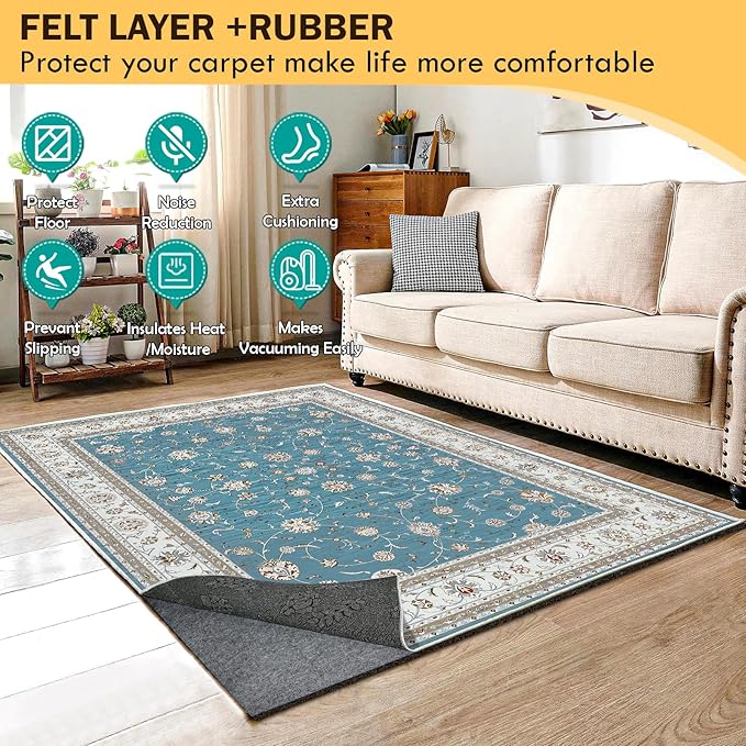 Waterproof Rug Pad, Thick 6x9 ft Under Area Rug Carpet Pad, Non Slip Felt Rug Pads for Hardwood Floors, Keep Carpets in Place Soft and Prevent Rug from Wrinkling or Buckling