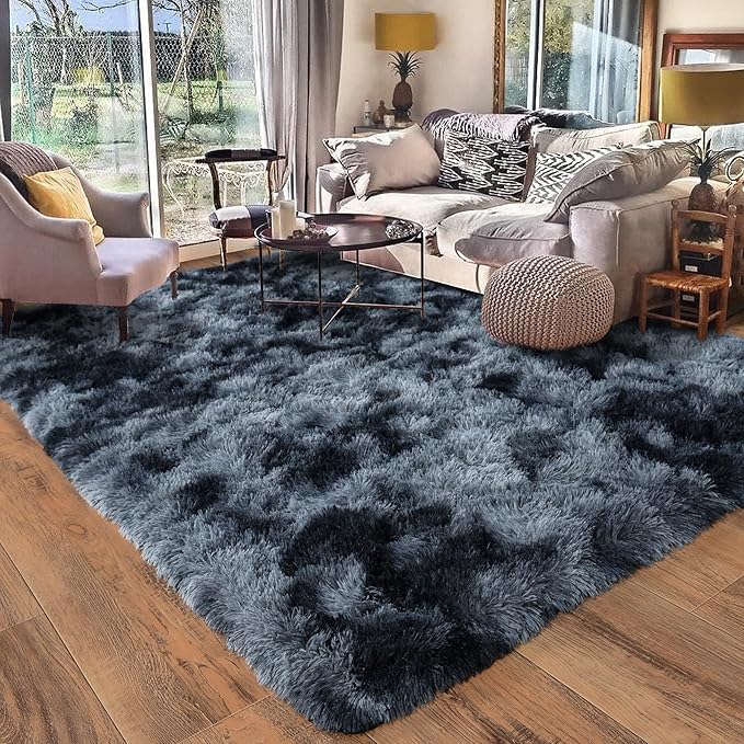Rugs for Living Room 8x10, Soft Shaggy Modern Shag Area Rug for Bedroom, Upgrade Non-Slip Plush Fluffy Carpet for Kids Boys Girls Room Home Decor Aesthetic, Blue Grey