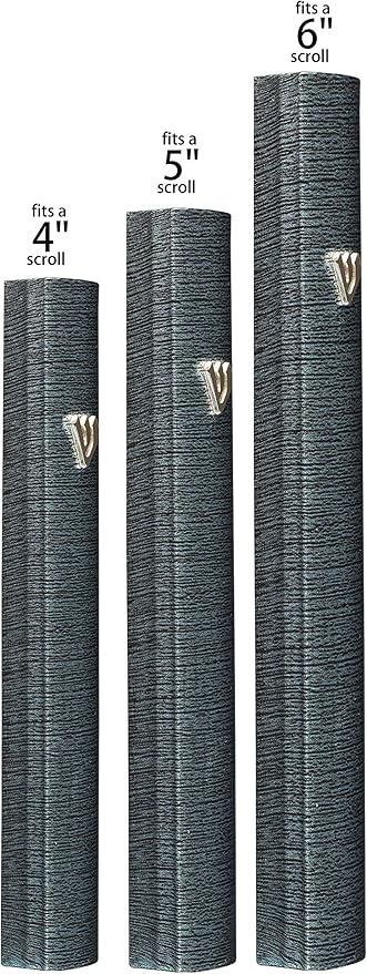 A&S Mezuzot Aluminum Mezuzah Case with 3D Painted Shin Design Easy Peel and Stick Judaica Door Mezuza for Parchment Scroll (Metallic Blue/Black, 5 Inches)