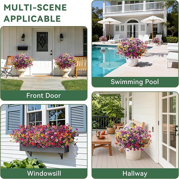 Ivydale Artificial Flowers for Outdoor 24 Bundles Fake Mums UV Resistant Silk Daisy Faux Plants for Outside Planter Home Porch Patio Window Box Decor, Rose