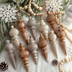 Yunlly 9 Pcs Neutral Christmas Ornaments Textured Christmas Tree Decor with Hanging Loop Modern Brown Hanging Finial Ornaments Shatterproof Home Decor for Xmas Vintage Rustic Farmhouse (Coffee Color)
