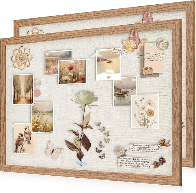 AKTOP 2-Pack Cork Board Bulletin Board with Linen 20" X 30", Large Framed Corkboard for Wall, Hanging Pin Board Picture Board for Home Office Decor, Cute Vision Board with Pushpins (Carbonized Black)