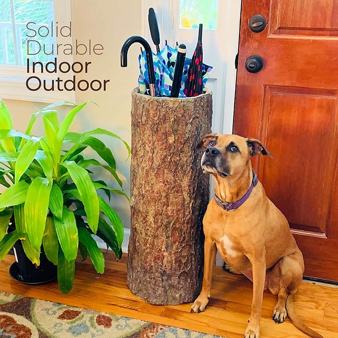 🌳 Vintage Farmhouse Umbrella Stand. Unique Indoor / Outdoor Walking Stick & Umbrella Holder. Rustic Home Entryway Log Bin.