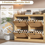 GarveeHome Shoe Cabinet Rattan with 4 Flip Drawers, Wooden Freestanding Shoe Organizer with Adjustable Shelves, Shoe Storage for Entryway, Closet, Hallway