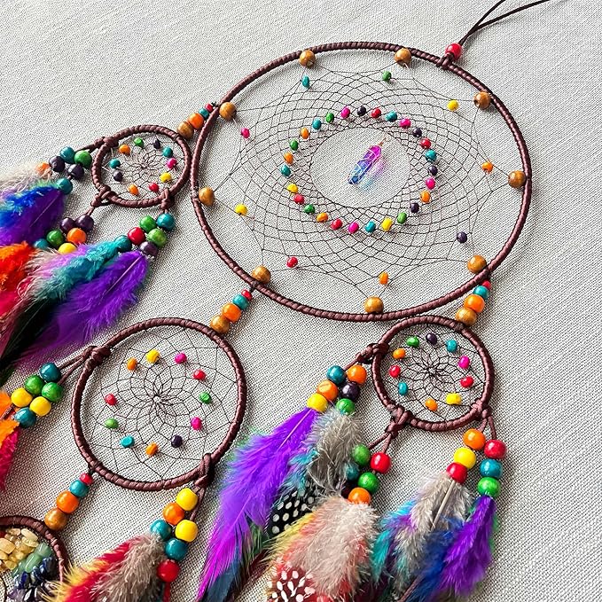 Large Dream Catchers, Handmade Woven Colorful Dream Catcher Wall Hanging, with Tree of Life Natural Healing Crystal Stone for Bedroom Wedding Party Decor, Festival Blessing Gift (Colorful)