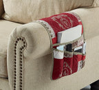 Brilliant Sunshine Burgundy Floral Patchwork Couch Armrest 5 Pockets Organizer, Slip Resistant Armchair Caddy, Washable Remote Controls Holder, Storage for Magazine, Tablet, iPad, 35×13", Burgundy
