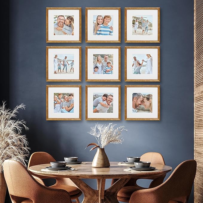 Sheffield Home 9 Piece Gallery Wall Frame Set, 12x12 Inch, Beaded Antique Bronze