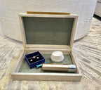 Kingflux Ivory Shagreen Decorative Box For Keepsake And Memory, Faux Leather Storage Box Jewelry Organizer Wooden Home Organizer Box For Accessory With Brushed Gold Handle (Ivory)
