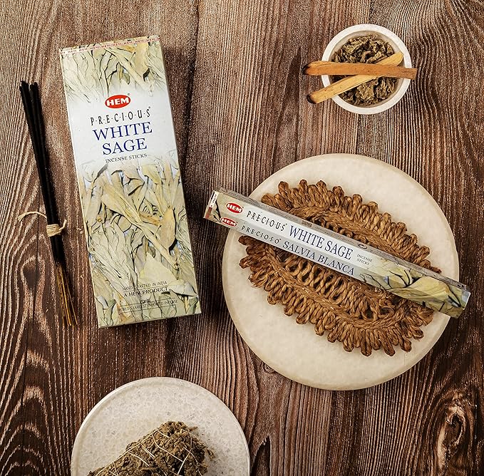 HEM White Sage Incense Sticks – 6 Hexa Tubes × 20g (Approx. 120 Sticks) – Cleansing & Purifying Herbal Aroma for Smudging, Meditation, Relaxation & Home Fragrance