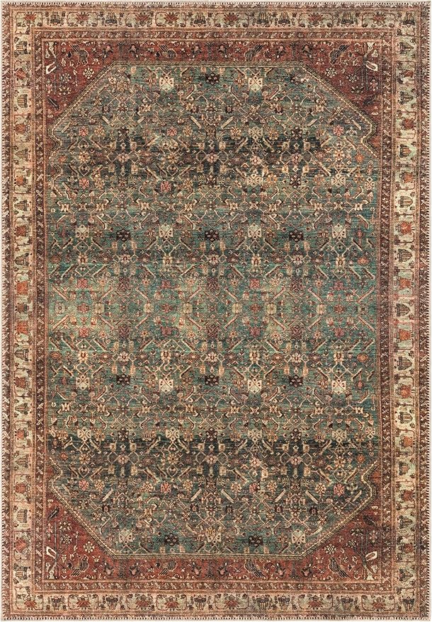 Keen Home Design 6x9 Rug - Machine Washable Area Rug with Non-Slip Backing, Ideal for Living Room, Dining Room, Bedroom - Vintage, Easy Clean, Durable, Low Pile Rug - (6' x 9')