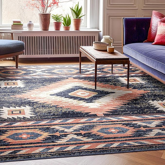 Well Woven Tulsa Lea Blue Traditional Southwestern Tribal 3x5 (3'11" x 5'3") Area Rug