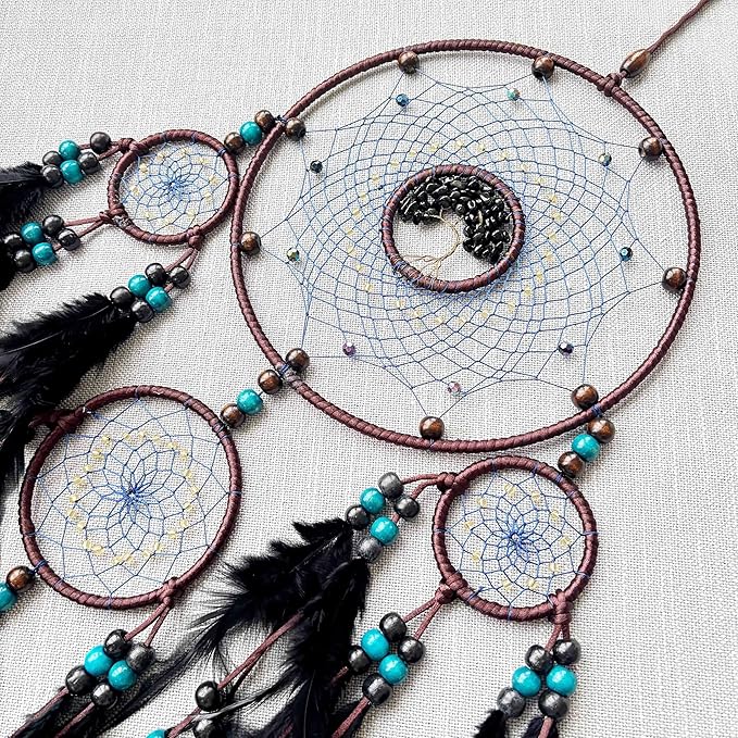 Large Dream Catchers, Boho Handmade Woven Blue and Black Dream Catcher Wall Hanging Ornament for Bedroom Living Room Adults Wedding Party Decor, Festival Blessing Gift (Blue & Black)