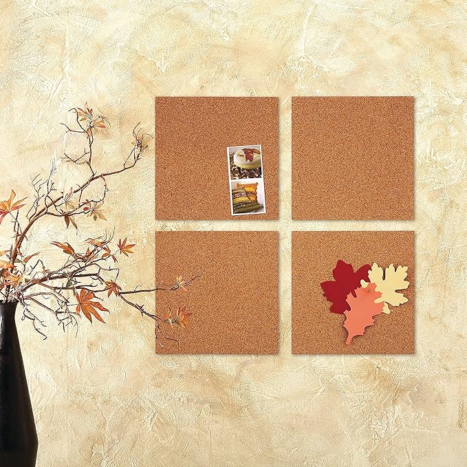 Quartet Cork Tiles, Bulletin Board Cork Panels 12" x 12" x 3/16", Natural, 4 Pack (102)