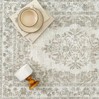 3x5 Area Rug Beige Washable Office Vintage Distressed Carpet Bedroom Indoor Medallion Floral Living Room Non Slip Retro Throw Floor Mat for Dining Room Kitchen Bathroom