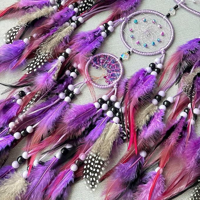 Large Dream Catchers, Boho Handmade Native Macrame Dream Catchers Wall Hanging for Bedroom Living Room Wedding Party Decor, Festival Blessing Gift for Kids Boys Girls (Purple & Black)