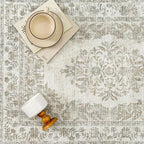 3x4 Area Rug Beige Washable Office Vintage Distressed Carpet Bedroom Indoor Neutral Medallion Floral Living Room Non Slip Retro Throw Floor Mat for Dining Room Kitchen Bathroom