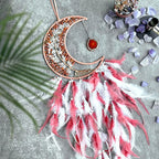 Moon Dream Catchers with Chakra Gemstone Agate Stone, Crystal Tree Life Dream Catchers Wall Hangings Room Decor (Red)