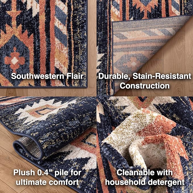 Well Woven Tulsa Lea Blue Traditional Southwestern Tribal 2'7" X 9'10" Runner Rug
