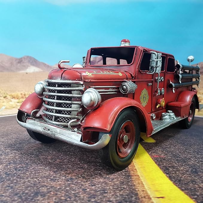 Truck Model Retro Fire Diecast Metal Miniature Vehicles Large Fire Fighting Truck Decor Home Antique Truck Decor Automotive Decor 16.4'' Long…