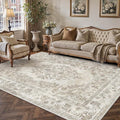 5x7 Area Rug Beige Washable Vintage Distressed Living Room Carpet Large Bedroom Indoor Medallion Floral Non Slip Retro Throw Floor Mat for Office Dining Room Kitchen Bathroom