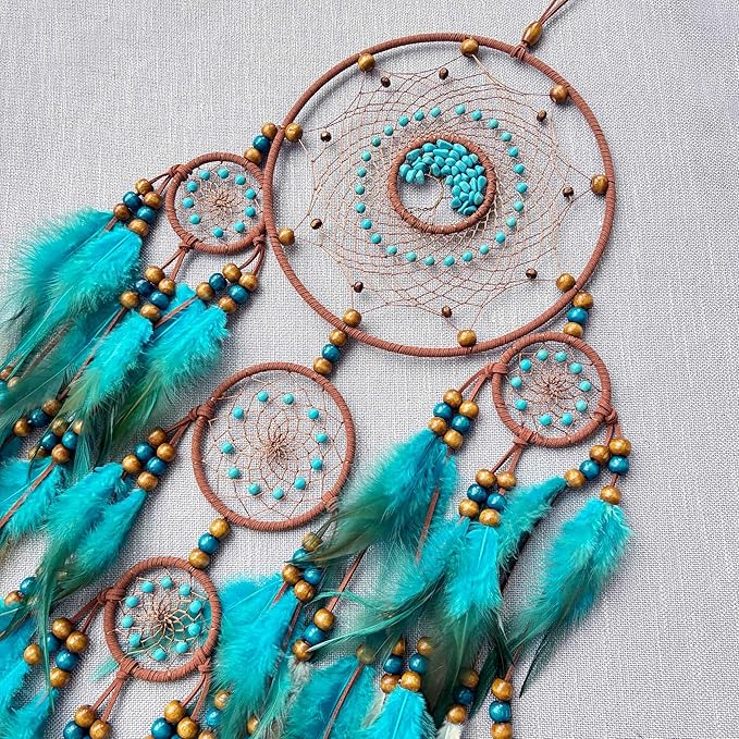 Large Dream Catchers, Boho Handmade Woven Turquoise Dream Catchers Wall Hanging for Bedroom Home Decor, Wedding Party Decor, Adults Boys Girls Festival Blessing Gift (Turquoise & Brown)