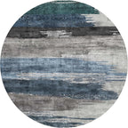 Ciicool 4ft Round Washable Rug, Modern Abstract Circle Rugs, Non-Slip Thin Low-Pile Rug Navy Grey Circular Print Distressed Carpet for Bedroom Living Room Under Dining Table Home Office Decor