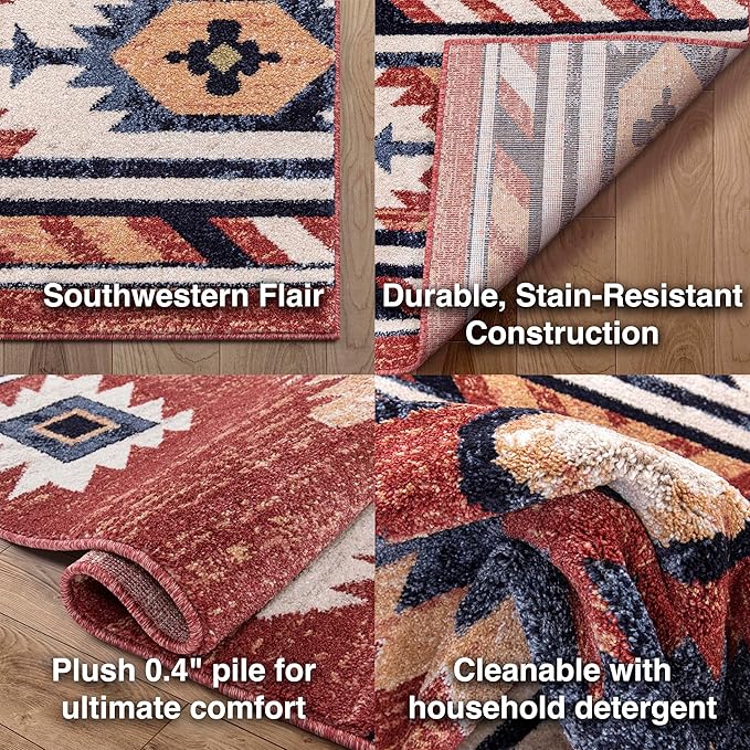 Well Woven Tulsa Lea Crimson Traditional Southwestern Tribal 3x5 (3'11" x 5'3") Area Rug