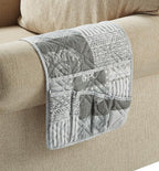 Brilliant Sunshine Grey Floral Patchwork Sofa Armrest 5 Pockets Organizer, Slip Resistant Recliner Armchair Caddy, Washable Remote Controls Holder, Storage for Magazine, Tablet, iPad, 35×13", Grey