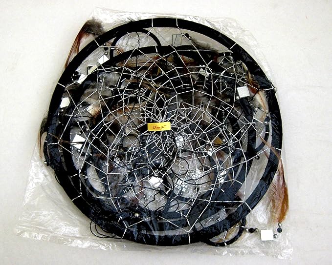 OMA Black Dream Catcher, 3D Design with Mosaic Glass and Feathers, Boho Home Decor Bedroom Decoration Gift Large Size - 30" Long x 9" Diameter