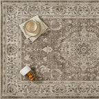 5x7 Area Rug Brown Washable Living Room Vintage Carpet Bedroom Distressed Non Slip Low Pile Thin Dining Room Office Medallion Accent Throw Rug
