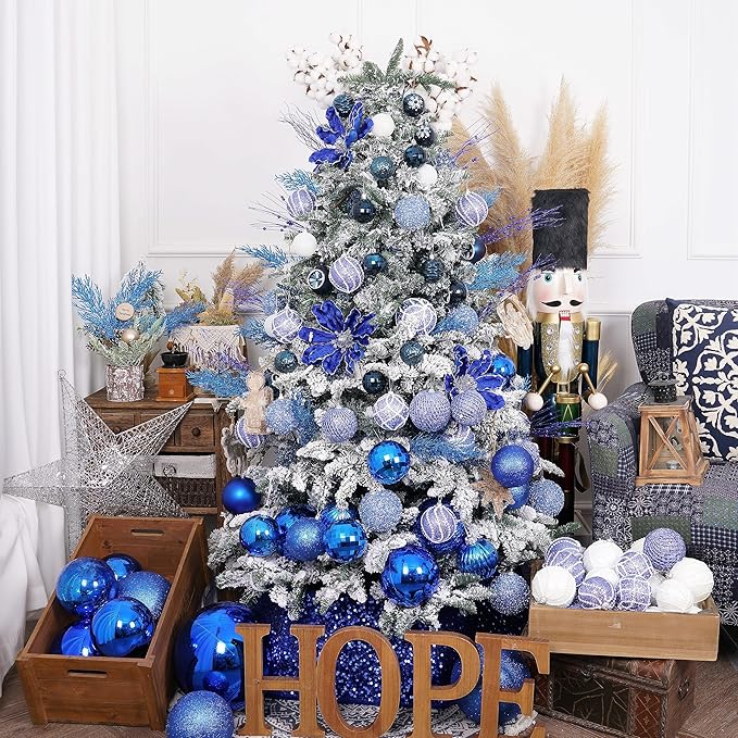 SLK 16-Pack Artificial Glitter Berry Stem Ornaments, Christmas Decorative Glittery Twigs, Picks, Branches for Tree, Wreath, Small Vase, Halloween Party (Royal Blue)