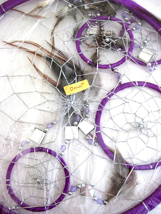 Purple Dream Catcher Boho Traditional Large Hanging Dream Catcher with Mosaic Glass for Bedroom, Living Room and Dorms,Home Decor XL Size 30" Long x 10" Diameter
